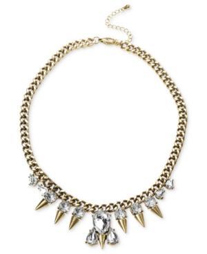 Steve Madden Necklace, Gold-tone Crystal And Spike Frontal Necklace