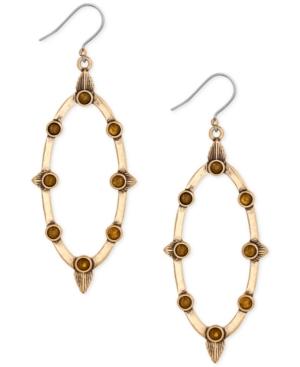 Lucky-brand Gold-tone Stone Accented Oval Gypsy Hoop Earrings