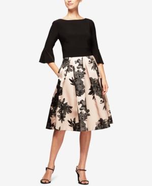 Alex Evenings Floral-print & Solid Bell-sleeve Dress