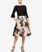 Alex Evenings Floral-print & Solid Bell-sleeve Dress
