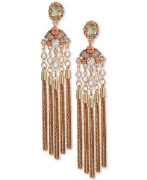 Guess Gold-tone Multi-stone & Chain Tassel Chandelier Earrings