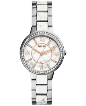 Fossil Women's Virginia Crystal Accented Two-tone Stainless Steel Bracelet Watch 30mm Es3962