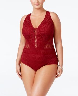 Becca Etc Plus Size Color Play Illusion One-piece Swimsuit Women's Swimsuit