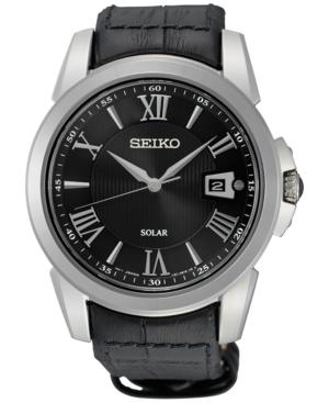 Seiko Men's Solar Sport Black Leather Strap Watch 43mm Sne397