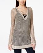 Inc International Concepts Metallic Lace-up Sweater, Only At Macy's