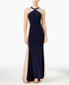 Xscape Petite Beaded Illusion Colorblocked Gown