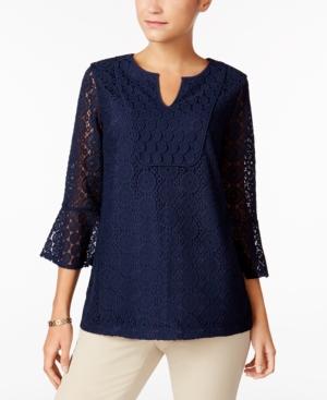 Charter Club Mixed-lace Bell-sleeve Tunic, Created For Macy's