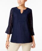 Charter Club Mixed-lace Bell-sleeve Tunic, Created For Macy's