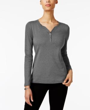 Karen Scott Cotton Long-sleeve Henley, Created For Macy's