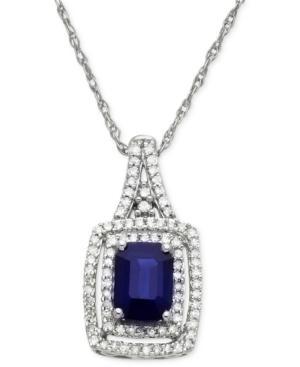 14k White Gold Pendant, Sapphire (1/6 Ct. T.w.) And Diamond (1/4 Ct. T.w.)