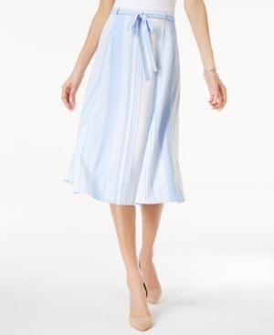 Ny Collection Belted Striped Midi Skirt