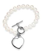 Pearl Bracelet, Sterling Silver Cultured Freshwater Pearl (7-8mm) Heart Toggle Bracelet