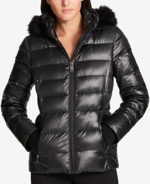 Dkny Faux-fur-trimmed Down Puffer Coat