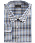 Alfani Black Men's Big And Tall Classic Fit Blue Multi Gingham Dress Shirt, Only At Macy's