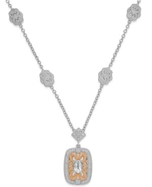 Aquamarine (5/8 Ct. T.w.) And Diamond (1/10 Ct. T.w.) Pendant Necklace In Sterling Silver And 14k Rose Gold