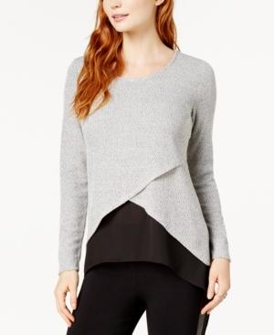 Bar Iii Crossover-hem Mixed-media Top, Created For Macy's