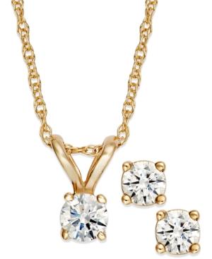 Diamond Pendant Necklace And Earrings Set In 10k White Or Yellow Gold (1/10 Ct. T.w.)