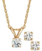 Diamond Pendant Necklace And Earrings Set In 10k White Or Yellow Gold (1/10 Ct. T.w.)