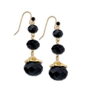 2028 Gold-tone Black Beaded Drop Earrings