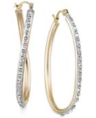 Diamond Accented Twist Hoop Earrings In 14k Gold