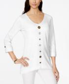 Jm Collection Button-trim V-neck Top, Created For Macy's