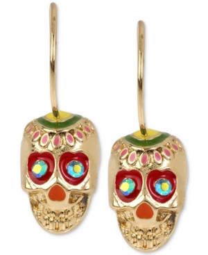 Betsey Johnson Gold-tone Fancy Enamel Skull Drop Earrings