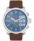 Diesel Men's Chronograph Double Down 2.0 Dark Brown Leather Strap Watch 51mm Dz4330