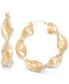 Signature Diamonds Twisted-swirl Hoop Earringsin 14k Gold Over Resin Core Diamond And Crystallized Diamond Dust