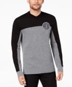 Armani Exchange Men's Two-tone Textured Logo-print V-neck Sweater