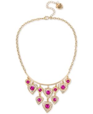 Betsey Johnson Gold-tone Stone & Crystal Shaky Heart Collar Necklace, 16 + 3 Extender