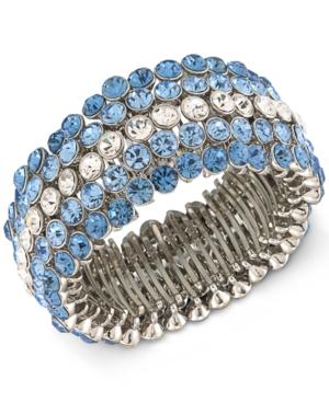 Carolee Silver-tone Blue & Clear Crystal Stretch Bracelet