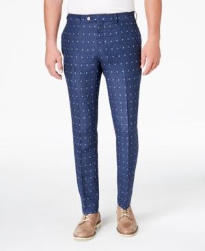 Tallia Orange Men's Modern-fit Indigo Dot Linen Dress Pants