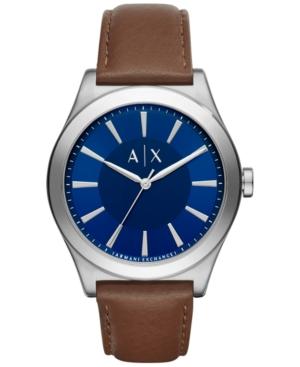 Ax Armani Exchange Men's Dark Brown Leather Strap Watch 44mm Ax2324