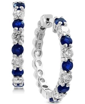 Effy Sapphire (1-1/3 Ct. T.w.) & Diamond (3/4 Ct. T.w.) Hoop Earrings In 14k White Gold