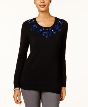 Charter Club Embellished-neck Sweater, Created For Macy's