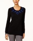 Charter Club Embellished-neck Sweater, Created For Macy's