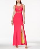 Betsy & Adam Sleeveless Embellished Illusion Gown