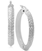 Textured Angled Hoop Earrings In Sterling Silver