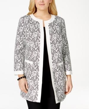 Nine West Plus Size Floral-print Jacquard Blazer