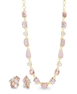 Catherine Malandrino Women's Pink Rhinestone Yellow Gold-tone Cluster Earring And Necklace