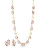 Catherine Malandrino Women's Pink Rhinestone Yellow Gold-tone Cluster Earring And Necklace