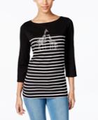 Karen Scott Striped Giraffe-print Top, Only At Macy's