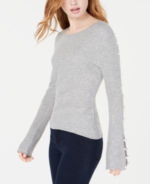 Ultra Flirt By Ikeddi Juniors' Faux-pearl Rib-knit Sweater