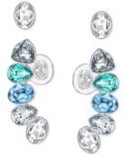 Swarovski Silver-tone Blue Crystal Stud Earrings And Ear Climber