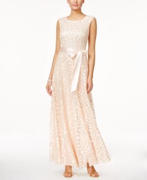 Tahari Asl Sleeveless Floral Applique Gown