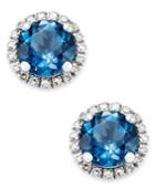 Blue Topaz (1-3/4 Ct. T.w.) And Diamond (1/6 Ct. T.w.) Stud Earrings In 14k White Gold