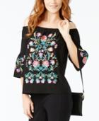 Inc International Concepts Embroidered Cold-shoulder Top, Created For Macy's