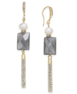 Paul & Pitu Naturally Two-tone Freshwater Pearl (5 X 7mm) & Stone Linear Drop Earrings