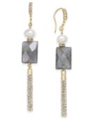 Paul & Pitu Naturally Two-tone Freshwater Pearl (5 X 7mm) & Stone Linear Drop Earrings