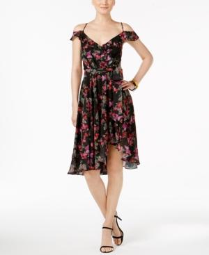 Betsey Johnson Printed Cold-shoulder Wrap Dress